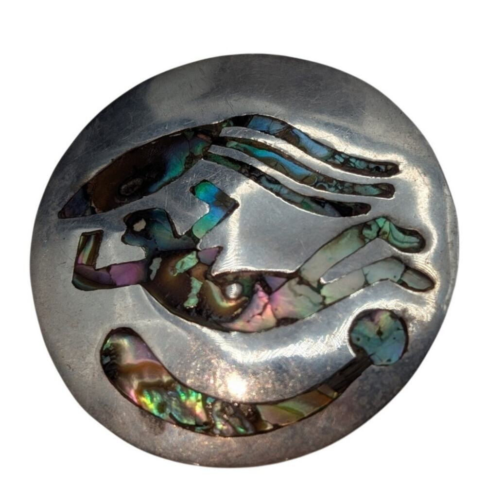 Vintage Taxco 925 Mexican Sterling Silver Abalone Inlay Swimmer Brooch Pin